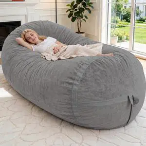 6FT Bean Bag Chair,Giant BeanBag Chairs with Memory Foam Filled, Ultra-Soft Velvet with Portable Handle & Removable Cover, Comfy Bean Bag Sofa for Living Room, No Assembly - Dark Grey 6FT Bean Bag Chair,Giant BeanBag Chairs with Memory Foam Filled, Ultra-Soft Velvet with Portable Handle & Removable Cover, Comfy Bean Bag Sofa for Living Room, No Assembly - Dark Grey