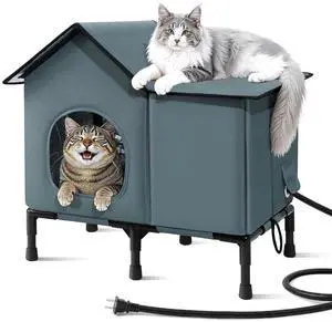 Weatherproof Heated Cat House for Outside with Heating Pad, Elevated Feet Outdoor Cat House, Expanded Canopy Warm Cats Shelter, Heating Pet Beds for Feral or Stray Cats in Winter (Warm Grey, Heated) Weatherproof Heated Cat House for Outside with Heating Pad, Elevated Feet Outdoor Cat House, Expanded Canopy Warm Cats Shelter, Heating Pet Beds for Feral or Stray Cats in Winter (Warm Grey, Heated)