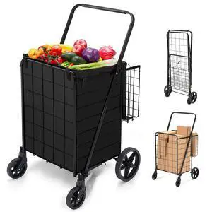 Grocery Cart on Wheels with Removable Liner, Folding Shopping Cart,Heavy Duty Shopping Carts for Groceries,360° Rolling Laundry Cart,Lightweight Trolley for Seniors 220lb Capacity Black Grocery Cart on Wheels with Removable Liner, Folding Shopping Cart,Heavy Duty Shopping Carts for Groceries,360° Rolling Laundry Cart,Lightweight Trolley for Seniors 220lb Capacity Black