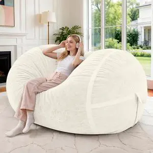 4FT Bean Bag Chair, Large BeanBag Chairs with Memory Foam Filled, Ultra-Soft Velvet with Portable Handle & Removable Cover, Comfy Bean Bag Sofa for Living Room, No Assembly - Whtie 4FT Bean Bag Chair, Large BeanBag Chairs with Memory Foam Filled, Ultra-Soft Velvet with Portable Handle & Removable Cover, Comfy Bean Bag Sofa for Living Room, No Assembly - Whtie