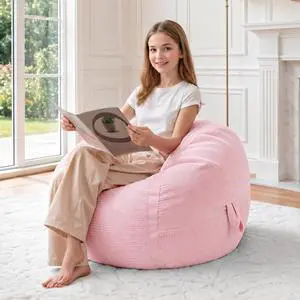 Bean Bag Chair, 2FT Bean Bag Chairs with Memory Foam Filling, Small Beanbag Chairs with Portable Handle, Comfy Bean Bag Sofa for Living Room Bedroom Reading Room, Pink Bean Bag Chair, 2FT Bean Bag Chairs with Memory Foam Filling, Small Beanbag Chairs with Portable Handle, Comfy Bean Bag Sofa for Living Room Bedroom Reading Room, Pink