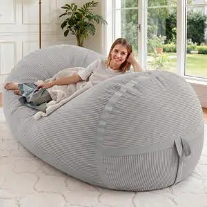 Bean Bag Chair, 5FT Giant Bean Bag Chair with Memory Foam, Ultra-Soft Corduroy Cover & Zipper Design, Portable Handle Comfy Bean Bag Sofa for Living Room, Bedroom, No Assembly - Light Grey Bean Bag Chair, 5FT Giant Bean Bag Chair with Memory Foam, Ultra-Soft Corduroy Cover & Zipper Design, Portable Handle Comfy Bean Bag Sofa for Living Room, Bedroom, No Assembly - Light Grey