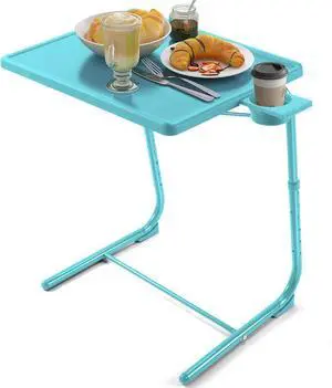 Adjustable TV Tray Table - TV Dinner Tray with Cup Holder on Bed & Sofa, Comfortable Folding Table with 6 Height & 3 Tilt Angle Adjustments for Laptop (Azure) Adjustable TV Tray Table - TV Dinner Tray with Cup Holder on Bed & Sofa, Comfortable Folding Table with 6 Height & 3 Tilt Angle Adjustments for Laptop (Azure)