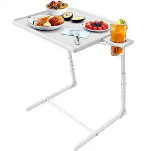 Adjustable TV Tray Table - TV Dinner Tray on Bed & Sofa, Comfortable Folding Table with 6 Height & 3 Tilt Angle Adjustments (White) Adjustable TV Tray Table - TV Dinner Tray on Bed & Sofa, Comfortable Folding Table with 6 Height & 3 Tilt Angle Adjustments (White)