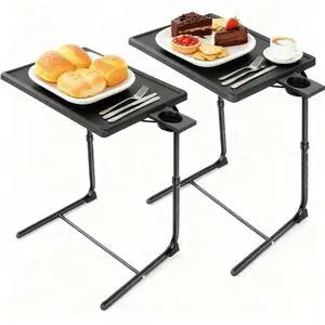 Adjustable TV Tray Set of 2 - TV Dinner Tray on Bed & Sofa, Comfortable TV Tray Table with 6 Height & 3 Tilt Angle Adjustments (2 Pack) Adjustable TV Tray Set of 2 - TV Dinner Tray on Bed & Sofa, Comfortable TV Tray Table with 6 Height & 3 Tilt Angle Adjustments (2 Pack)