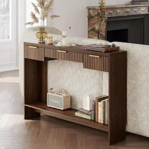 Console Sofa Table3 Drawer Entryway Table with Open Storage Shelf, Narrow Long Behind Couch Sofa Table for Living RoomBlack Walnut Console Sofa Table3 Drawer Entryway Table with Open Storage Shelf, Narrow Long Behind Couch Sofa Table for Living RoomBlack Walnut
