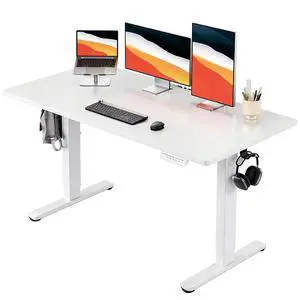 Electric Standing Desk, Whole Piece Desktop, Adjustable Height Computer Desk, 4 Height Memory Settings, Sit Stand Up Desk for Home Office, 55" x 27", White Electric Standing Desk, Whole Piece Desktop, Adjustable Height Computer Desk, 4 Height Memory Settings, Sit Stand Up Desk for Home Office, 55" x 27", White