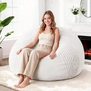 4FT Bean Bag Chairs Teardrop Bean Bag Chairs for Adults Beanbag Chair with Memory Foam Filled Soft Stripe Leaf alongside Plush Faux Fur Washable Cover for Dorm, Bedroom(Stripe WH) 4FT Bean Bag Chairs Teardrop Bean Bag Chairs for Adults Beanbag Chair with Memory Foam Filled Soft Stripe Leaf alongside Plush Faux Fur Washable Cover for Dorm, Bedroom(Stripe WH)