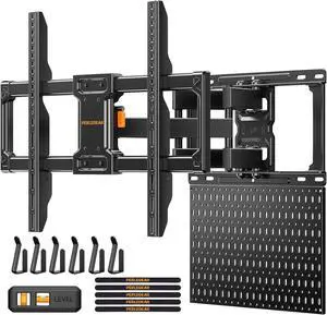 Full Motion TV Mount with Metal Pegboard for Most 42-84 inch Flat or Curved TVs up to 132 lbs, TV Wall Mount with Swivel & Tool-Free Tilt, Max VESA 600x400mm, Fits 12/16 Wood Studs, PGLF17 Full Motion TV Mount with Metal Pegboard for Most 42-84 inch Flat or Curved TVs up to 132 lbs, TV Wall Mount with Swivel & Tool-Free Tilt, Max VESA 600x400mm, Fits 12/16 Wood Studs, PGLF17