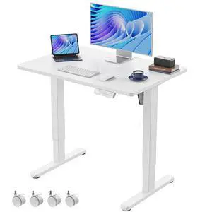 Electric Small Standing Desk, Whole Piece Desktop, Adjustable Height Computer Desk, 4 Height Memory Settings, Sit Stand Up Desk for Home Office, 35" x 24", White Electric Small Standing Desk, Whole Piece Desktop, Adjustable Height Computer Desk, 4 Height Memory Settings, Sit Stand Up Desk for Home Office, 35" x 24", White