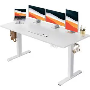 Electric Standing Desk, Whole Piece Desktop, Adjustable Height Computer Desk, 4 Height Memory Settings, Sit Stand Up Desk for Home Office, 60" x 24", White Electric Standing Desk, Whole Piece Desktop, Adjustable Height Computer Desk, 4 Height Memory Settings, Sit Stand Up Desk for Home Office, 60" x 24", White