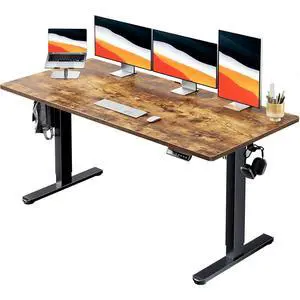 Electric Standing Desk, Whole Piece Desktop, Adjustable Height Computer Desk, 4 Height Memory Settings, Sit Stand Up Desk for Home Office, 60" x 24", Vintage Electric Standing Desk, Whole Piece Desktop, Adjustable Height Computer Desk, 4 Height Memory Settings, Sit Stand Up Desk for Home Office, 60" x 24", Vintage