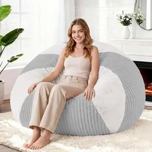 5FT Bean Bag Chairs Teardrop Bean Bag Chairs for Adults Beanbag Chair with Memory Foam Filled Soft Plush Leaf alongside Stripe Faux Fur Washable Cover for Dorm, Bedroom(Plush LGY/WH) 5FT Bean Bag Chairs Teardrop Bean Bag Chairs for Adults Beanbag Chair with Memory Foam Filled Soft Plush Leaf alongside Stripe Faux Fur Washable Cover for Dorm, Bedroom(Plush LGY/WH)