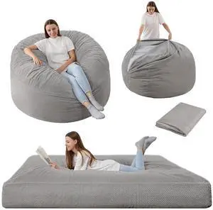 Bean Bag Chair, Giant Bean Bag Chair with Washable Chenille Cover Ultra Soft, Convertible Bean Bag from Chair to Mattress, Huge Chenille Bean Bags for Adult, Couples, Family (Grey Queen) Bean Bag Chair, Giant Bean Bag Chair with Washable Chenille Cover Ultra Soft, Convertible Bean Bag from Chair to Mattress, Huge Chenille Bean Bags for Adult, Couples, Family (Grey Queen)