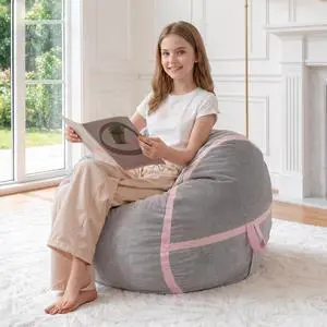 2ft Bean Bag Chair Giant Bean Bag Chairs for Adults with Memory Foam Filled, Large Beanbag Chair with Removable Dutch Velvet Cover for Living Room, Bedroom, Dorm, Light Grey & Pink 2ft Bean Bag Chair Giant Bean Bag Chairs for Adults with Memory Foam Filled, Large Beanbag Chair with Removable Dutch Velvet Cover for Living Room, Bedroom, Dorm, Light Grey & Pink