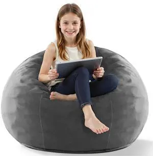 2FT Bean Bag Chair, 2' Beanbags Small Bean Bag Chairs with Filling, Teardrop Bean Bag Chair Luxurious Velvet Ultra Soft Fur with Removable Cover (Grey) 2FT Bean Bag Chair, 2' Beanbags Small Bean Bag Chairs with Filling, Teardrop Bean Bag Chair Luxurious Velvet Ultra Soft Fur with Removable Cover (Grey)