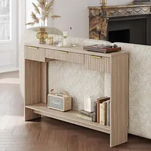 Console Sofa Table3 Drawer Entryway Table with Open Storage Shelf, Narrow Long Behind Couch Sofa Table for Living RoomLight Walnut Console Sofa Table3 Drawer Entryway Table with Open Storage Shelf, Narrow Long Behind Couch Sofa Table for Living RoomLight Walnut