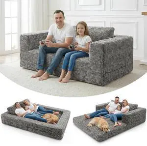Convertible Sofa Bed, 3-in-1 Futon Sofa Bed with Pillow, Foldable Pull Out Floor Sofa Bed with Removable Cover, Plush Boneless Couch for Living Room/Bedroom/Dorm Convertible Sofa Bed, 3-in-1 Futon Sofa Bed with Pillow, Foldable Pull Out Floor Sofa Bed with Removable Cover, Plush Boneless Couch for Living Room/Bedroom/Dorm