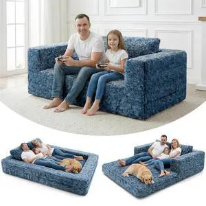 Convertible Sofa Bed, 3-in-1 Futon Sofa Bed with Pillow, Foldable Pull Out Floor Sofa Bed with Removable Cover, Plush Boneless Couch for Living Room/Bedroom/Dorm Convertible Sofa Bed, 3-in-1 Futon Sofa Bed with Pillow, Foldable Pull Out Floor Sofa Bed with Removable Cover, Plush Boneless Couch for Living Room/Bedroom/Dorm