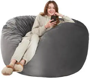 Bean Bag Chair: Giant 5' Memory Foam Furniture Bean Bag Chair with Microfiber Cover - 5Ft,Silver Grey Bean Bag Chair: Giant 5' Memory Foam Furniture Bean Bag Chair with Microfiber Cover - 5Ft,Silver Grey