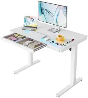 Glass Standing Desk with Drawers, 40 X 24 Inch Electric Adjustable Height Desk, Quick Install One-Piece Tabletop with USB Charging Ports, White Glass Standing Desk with Drawers, 40 X 24 Inch Electric Adjustable Height Desk, Quick Install One-Piece Tabletop with USB Charging Ports, White