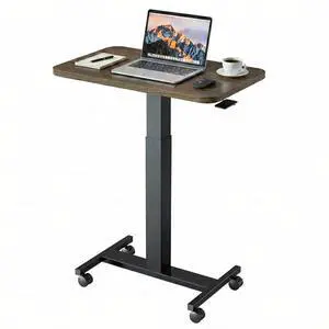 Small Rolling Laptop Standing Desk, Height Adjustable Mobile T-Base Desk with Lockable Casters, Portable Sit-Stand Workstation for Bedside & Sofa, Walnut Small Rolling Laptop Standing Desk, Height Adjustable Mobile T-Base Desk with Lockable Casters, Portable Sit-Stand Workstation for Bedside & Sofa, Walnut