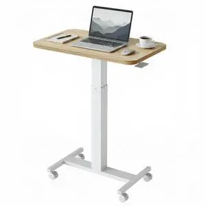 Small Rolling Laptop Standing Desk, Height Adjustable Mobile T-Base Desk with Lockable Casters, Portable Sit-Stand Workstation for Bedside & Sofa, Light Walunt Small Rolling Laptop Standing Desk, Height Adjustable Mobile T-Base Desk with Lockable Casters, Portable Sit-Stand Workstation for Bedside & Sofa, Light Walunt