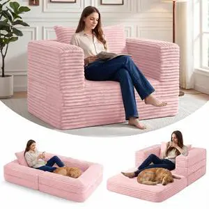 Futon Sofa Bed,3-in-1 Convertible Sofa Bed with Pillow,Folding Sofa Bed with Removable Cover,Sleeper Sofa Bed Couch,Boneless Couches for Living Room, Bedroom,Full,Pink Futon Sofa Bed,3-in-1 Convertible Sofa Bed with Pillow,Folding Sofa Bed with Removable Cover,Sleeper Sofa Bed Couch,Boneless Couches for Living Room, Bedroom,Full,Pink