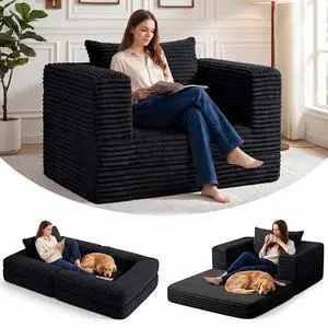 Futon Sofa Bed,3-in-1 Convertible Sofa Bed with Pillow,Folding Sofa Bed with Removable Cover,Sleeper Sofa Bed Couch,Boneless Couches for Living Room, Bedroom,Full,Black Futon Sofa Bed,3-in-1 Convertible Sofa Bed with Pillow,Folding Sofa Bed with Removable Cover,Sleeper Sofa Bed Couch,Boneless Couches for Living Room, Bedroom,Full,Black