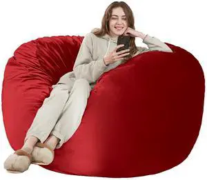 Bean Bag Chair: Giant 6' Memory Foam Furniture Bean Bag Chair with Microfiber Cover - 6Ft,Red Bean Bag Chair: Giant 6' Memory Foam Furniture Bean Bag Chair with Microfiber Cover - 6Ft,Red