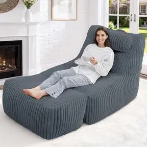 Giant Bean Bag Chairs for Adults,Bean Bag Lounger with Removable Cover,Large BeanBag Chair with Ottoman&Storage Pocket,Memory Foam Filled Bean Bag Sofa for Living Room,Bedroom-Plush Darkgrey Giant Bean Bag Chairs for Adults,Bean Bag Lounger with Removable Cover,Large BeanBag Chair with Ottoman&Storage Pocket,Memory Foam Filled Bean Bag Sofa for Living Room,Bedroom-Plush Darkgrey