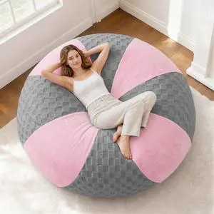 6FT Bean Bag Chair Teardrop Beanbag Chair with Memory Foam Filled Soft Plush Leaf alongside Checkboard Bean Bag Sofa with Removable Cover for Living Room,Bedroom-Plush Light Grey&Pink 6FT Bean Bag Chair Teardrop Beanbag Chair with Memory Foam Filled Soft Plush Leaf alongside Checkboard Bean Bag Sofa with Removable Cover for Living Room,Bedroom-Plush Light Grey&Pink