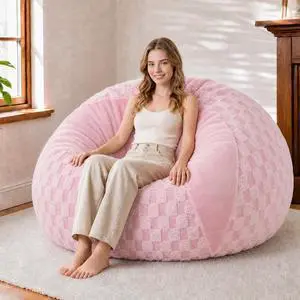 5FT Bean Bag Chair Teardrop Beanbag Chair with Memory Foam Filled Soft Plush Leaf alongside Checkboard Bean Bag Sofa with Removable Cover for Living Room,Bedroom-Plush Pink 5FT Bean Bag Chair Teardrop Beanbag Chair with Memory Foam Filled Soft Plush Leaf alongside Checkboard Bean Bag Sofa with Removable Cover for Living Room,Bedroom-Plush Pink