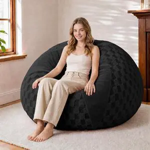 4FT Bean Bag Chair Teardrop Beanbag Chair with Memory Foam Filled Soft Plush Leaf alongside Checkboard Bean Bag Sofa with Removable Cover for Living Room,Bedroom-Plush Black 4FT Bean Bag Chair Teardrop Beanbag Chair with Memory Foam Filled Soft Plush Leaf alongside Checkboard Bean Bag Sofa with Removable Cover for Living Room,Bedroom-Plush Black
