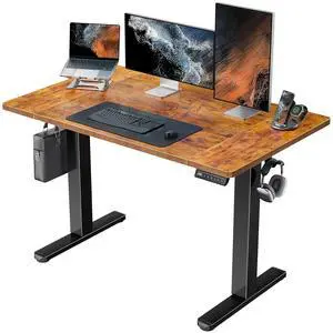 48 x 24 inch Electric Standing Desk, Height Adjustable Table with Headphone Hooks & Cable Manager, Sit to Stand up Desk for Home Office, Vintage Brown 48 x 24 inch Electric Standing Desk, Height Adjustable Table with Headphone Hooks & Cable Manager, Sit to Stand up Desk for Home Office, Vintage Brown