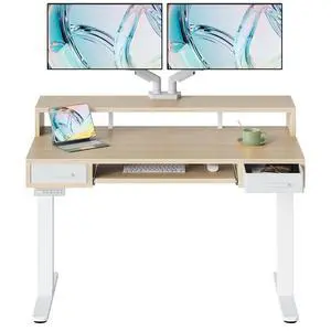 48 x 26 Electric Standing Desk with 2 Drawers &24.4 Large Keyboard Tray, C-Clamp Mount Compatible, Adjustable Computer Desk for Office, Sit Stand Up Desk with 4 Height Presets, Light Walnut 48 x 26 Electric Standing Desk with 2 Drawers &24.4 Large Keyboard Tray, C-Clamp Mount Compatible, Adjustable Computer Desk for Office, Sit Stand Up Desk with 4 Height Presets, Light Walnut