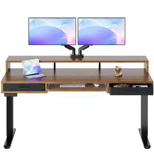 63 x 26 Electric Standing Desk with 2 Drawers &24.4 Large Keyboard Tray, C-Clamp Mount Compatible, Adjustable Computer Desk for Office, Sit Stand Up Desk with 4 Height Presets, Deep Walnut 63 x 26 Electric Standing Desk with 2 Drawers &24.4 Large Keyboard Tray, C-Clamp Mount Compatible, Adjustable Computer Desk for Office, Sit Stand Up Desk with 4 Height Presets, Deep Walnut
