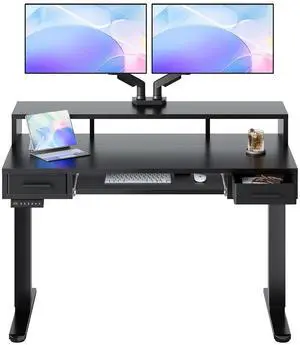 48 x 26 Electric Standing Desk with 2 Drawers &24.4 Large Keyboard Tray, C-Clamp Mount Compatible, Adjustable Computer Desk for Office, Sit Stand Up Desk with 4 Height Presets, Black 48 x 26 Electric Standing Desk with 2 Drawers &24.4 Large Keyboard Tray, C-Clamp Mount Compatible, Adjustable Computer Desk for Office, Sit Stand Up Desk with 4 Height Presets, Black