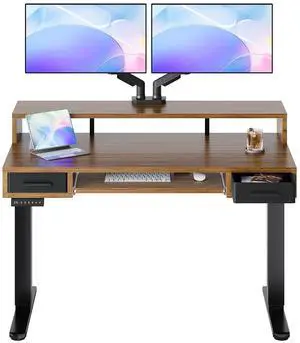 48 x 26 Electric Standing Desk with 2 Drawers &24.4 Large Keyboard Tray, C-Clamp Mount Compatible, Adjustable Computer Desk for Office, Sit Stand Up Desk with 4 Height Presets, Deep Walnut 48 x 26 Electric Standing Desk with 2 Drawers &24.4 Large Keyboard Tray, C-Clamp Mount Compatible, Adjustable Computer Desk for Office, Sit Stand Up Desk with 4 Height Presets, Deep Walnut