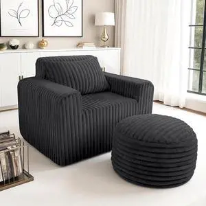 Bean Bag Chair for Adults with Pillow, Giant Bean Bag Chairs with Ottoman, Comfy Dorm Chair with High Backrest & Wider Armrest, Lounger Chair Indoor for Bedroom Living Room(Black) Bean Bag Chair for Adults with Pillow, Giant Bean Bag Chairs with Ottoman, Comfy Dorm Chair with High Backrest & Wider Armrest, Lounger Chair Indoor for Bedroom Living Room(Black)