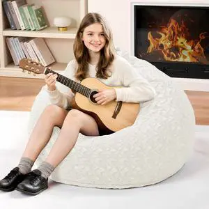 2FT Bean Bag Chair,Giant Bean Bag Chairs for Adults,Big Bean Bags with Memory Foam Filled, Large Beanbag Chairs with Chevron Plush Cover-White 2FT Bean Bag Chair,Giant Bean Bag Chairs for Adults,Big Bean Bags with Memory Foam Filled, Large Beanbag Chairs with Chevron Plush Cover-White