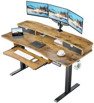 55" x 26" Electric Standing Desk with 2 Drawers & 26.7" Large Keyboard Tray, C-Clamp Mount Compatible, Adjustable Computer Desk for Home Office, Stand Up Desk with 4 Height Presets, Vintage 55" x 26" Electric Standing Desk with 2 Drawers & 26.7" Large Keyboard Tray, C-Clamp Mount Compatible, Adjustable Computer Desk for Home Office, Stand Up Desk with 4 Height Presets, Vintage