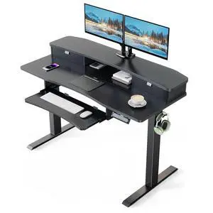 48" x 26" Electric Standing Desk with 2 Drawers & 26.7" Large Keyboard Tray, C-Clamp Mount Compatible, Adjustable Computer Desk for Home Office, Stand Up Desk with 4 Height Presets, Black 48" x 26" Electric Standing Desk with 2 Drawers & 26.7" Large Keyboard Tray, C-Clamp Mount Compatible, Adjustable Computer Desk for Home Office, Stand Up Desk with 4 Height Presets, Black