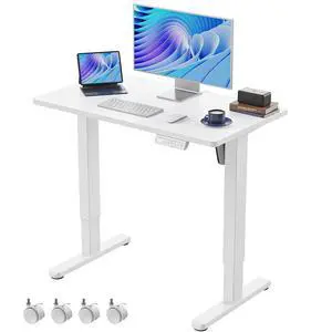 Electric Small Standing Desk, Whole Piece Desktop, Adjustable Height Computer Desk, 4 Height Memory Settings, Sit Stand Up Desk for Home Office, 35" x 20", White Electric Small Standing Desk, Whole Piece Desktop, Adjustable Height Computer Desk, 4 Height Memory Settings, Sit Stand Up Desk for Home Office, 35" x 20", White