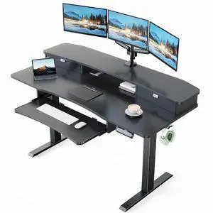55" x 26" Electric Standing Desk with 2 Drawers & 26.7" Large Keyboard Tray, C-Clamp Mount Compatible, Adjustable Computer Desk for Home Office, Stand Up Desk with 4 Height Presets, Black 55" x 26" Electric Standing Desk with 2 Drawers & 26.7" Large Keyboard Tray, C-Clamp Mount Compatible, Adjustable Computer Desk for Home Office, Stand Up Desk with 4 Height Presets, Black