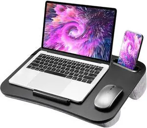 Laptop Lap Desk, Fits up to 15.6-Inch Laptops and Tablets, Portable Lap Desk with Cushion, Phone Holder and Storage Bag, Black Lapdesk for Home Office or Dormitory Laptop Lap Desk, Fits up to 15.6-Inch Laptops and Tablets, Portable Lap Desk with Cushion, Phone Holder and Storage Bag, Black Lapdesk for Home Office or Dormitory