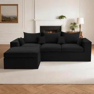 96'' Modular Sectional Sofa for Living Room, Cloud Boneless Couches with Deep Seat & Memory Foam,L-Shaped Sofa Couches with Ottoman, Corduroy Couches for Apartment No Assembly(Black,3-Seater) 96'' Modular Sectional Sofa for Living Room, Cloud Boneless Couches with Deep Seat & Memory Foam,L-Shaped Sofa Couches with Ottoman, Corduroy Couches for Apartment No Assembly(Black,3-Seater)
