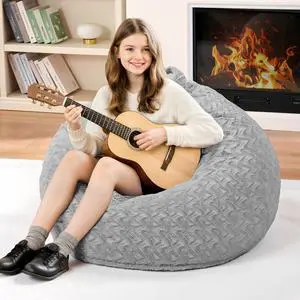 2FT Bean Bag Chair,Giant Bean Bag Chairs for Adults,Big Bean Bags with Memory Foam Filled, Large Beanbag Chairs with Chevron Plush Cover-Light Grey 2FT Bean Bag Chair,Giant Bean Bag Chairs for Adults,Big Bean Bags with Memory Foam Filled, Large Beanbag Chairs with Chevron Plush Cover-Light Grey