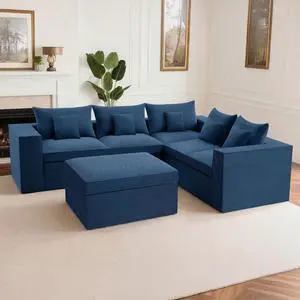 96'' Modular Sectional Sofa for Living Room, Cloud Boneless Couches with Deep Seat & Memory Foam,L-Shaped Sofa Couches with Ottoman, Corduroy Couches for Apartment No Assembly(Blue, 5-Seater) 96'' Modular Sectional Sofa for Living Room, Cloud Boneless Couches with Deep Seat & Memory Foam,L-Shaped Sofa Couches with Ottoman, Corduroy Couches for Apartment No Assembly(Blue, 5-Seater)
