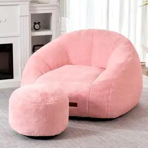 Bean Bag Chair, Giant Bean Bag Chairs for Adults with Ottoman, Comfy Faux Fur Shell-Shaped Bean Bag Couch, Sofa Chair for Living Room, Bedroom, Pink Bean Bag Chair, Giant Bean Bag Chairs for Adults with Ottoman, Comfy Faux Fur Shell-Shaped Bean Bag Couch, Sofa Chair for Living Room, Bedroom, Pink